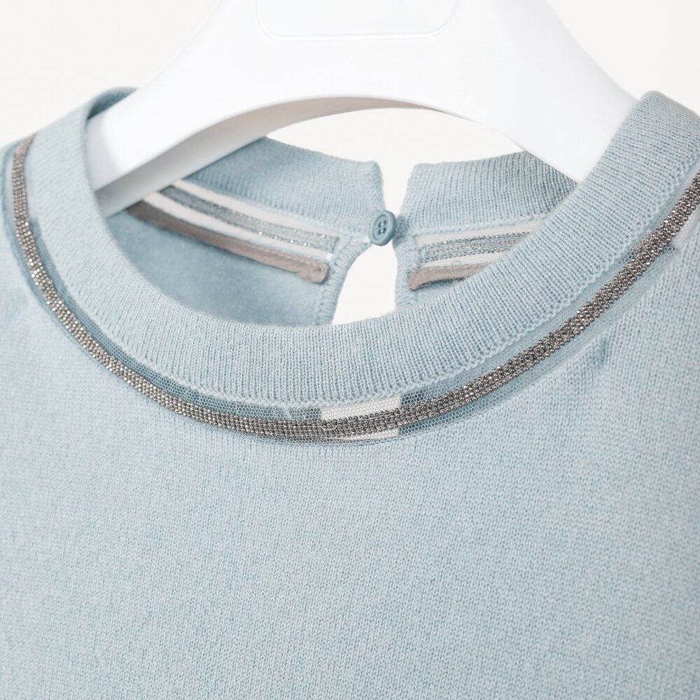 Brunello Cucinelli SS/20 Blue Cashmere Monili-Bead Sweater - Picture 4 of 13